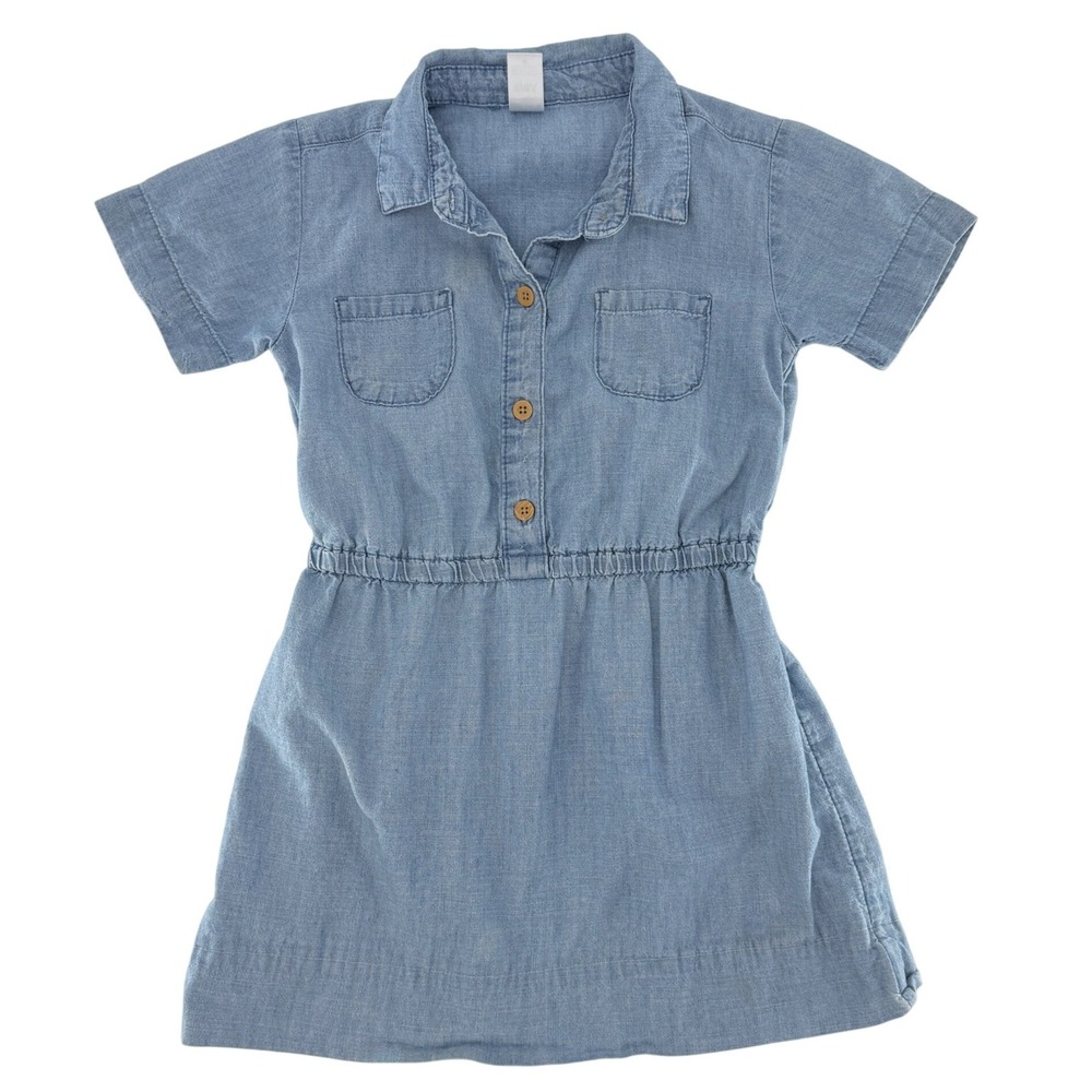 Carters Kids Denim Shirt Dress‎ Button Front Short Sleeve Size 8A FLAW Summer